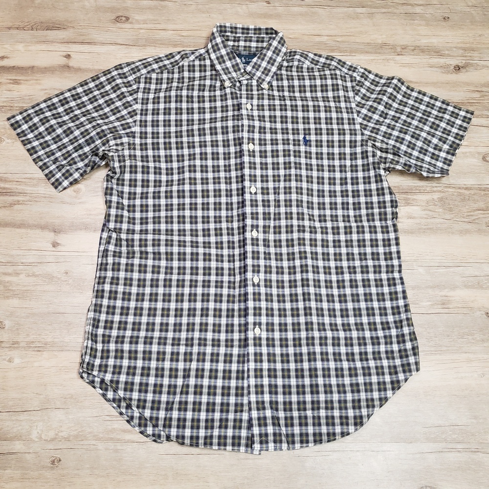 Ralph Lauren Shirt Mens Medium Blue Plaid Short Sleeve Button Down Casual